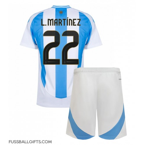 Argentinien Lautaro Martinez #22 Fußballbekleidung Heimtrikot Kinder Copa America 2024 Kurzarm (+ kurze hosen)